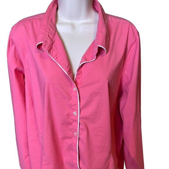 Lands End Pink Button Down Shirt White Piping Trim Plus Size 26 W u - Picture 2 of 9